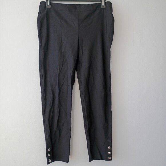 SOHO Apparel Women’s Black Ankle Pants L – Button Cuff Detail, Stretch Fit - Picture 1 of 6